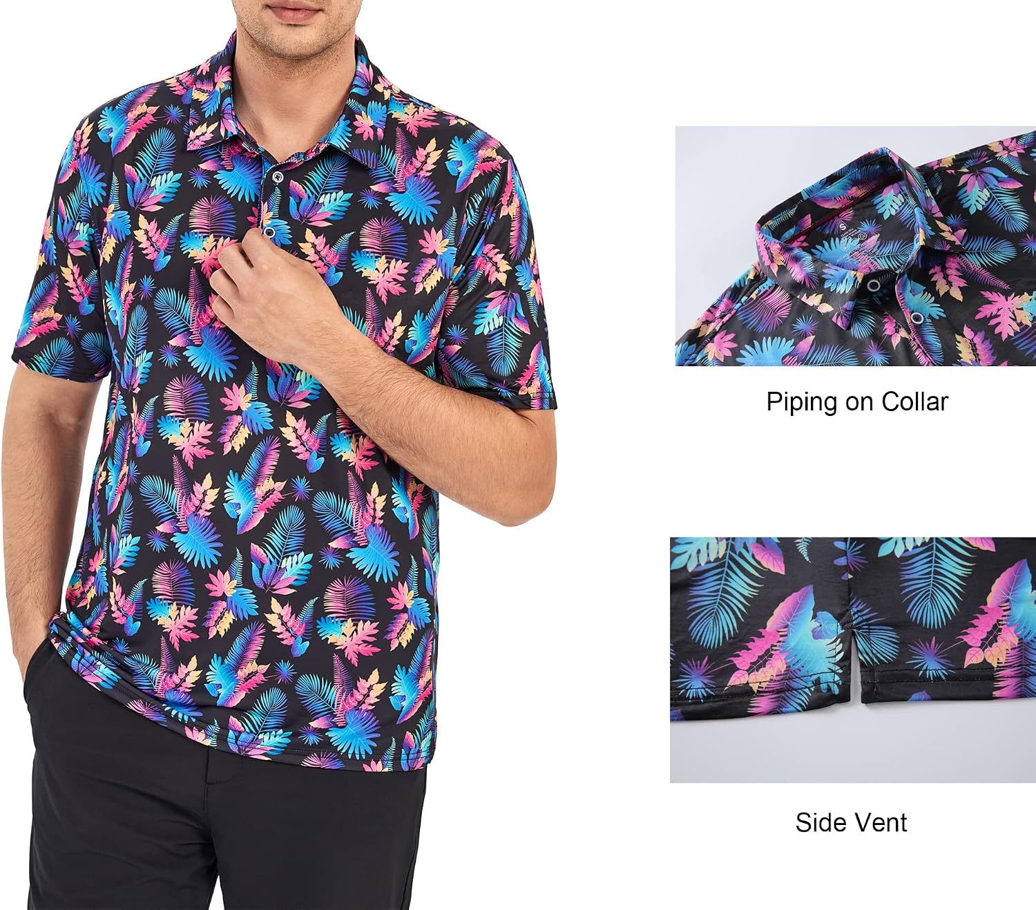 Alex Vando Mens Golf Shirt Moisture Wicking Print Performance Polo Shirt