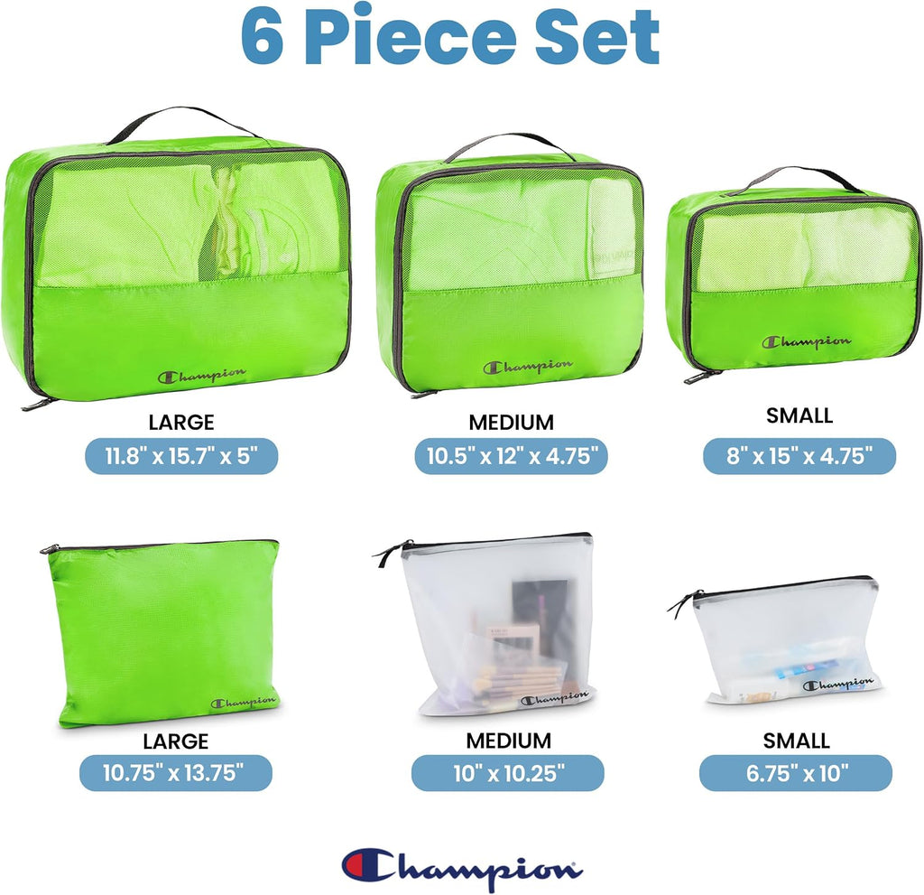 Champion Packing Cubes for Travel - 6 Piece Organizer Set, Carry-On Ready