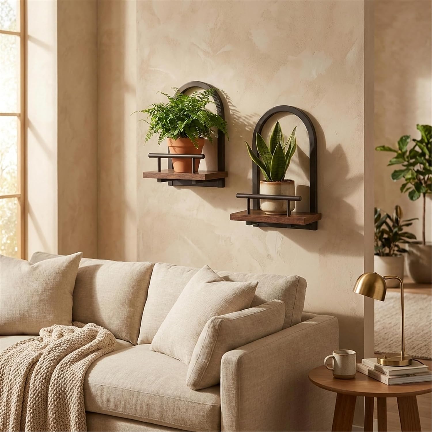 Amaoot Floating Shelves Set for 2, Wall Plant Holder Shelf, Wall Planters