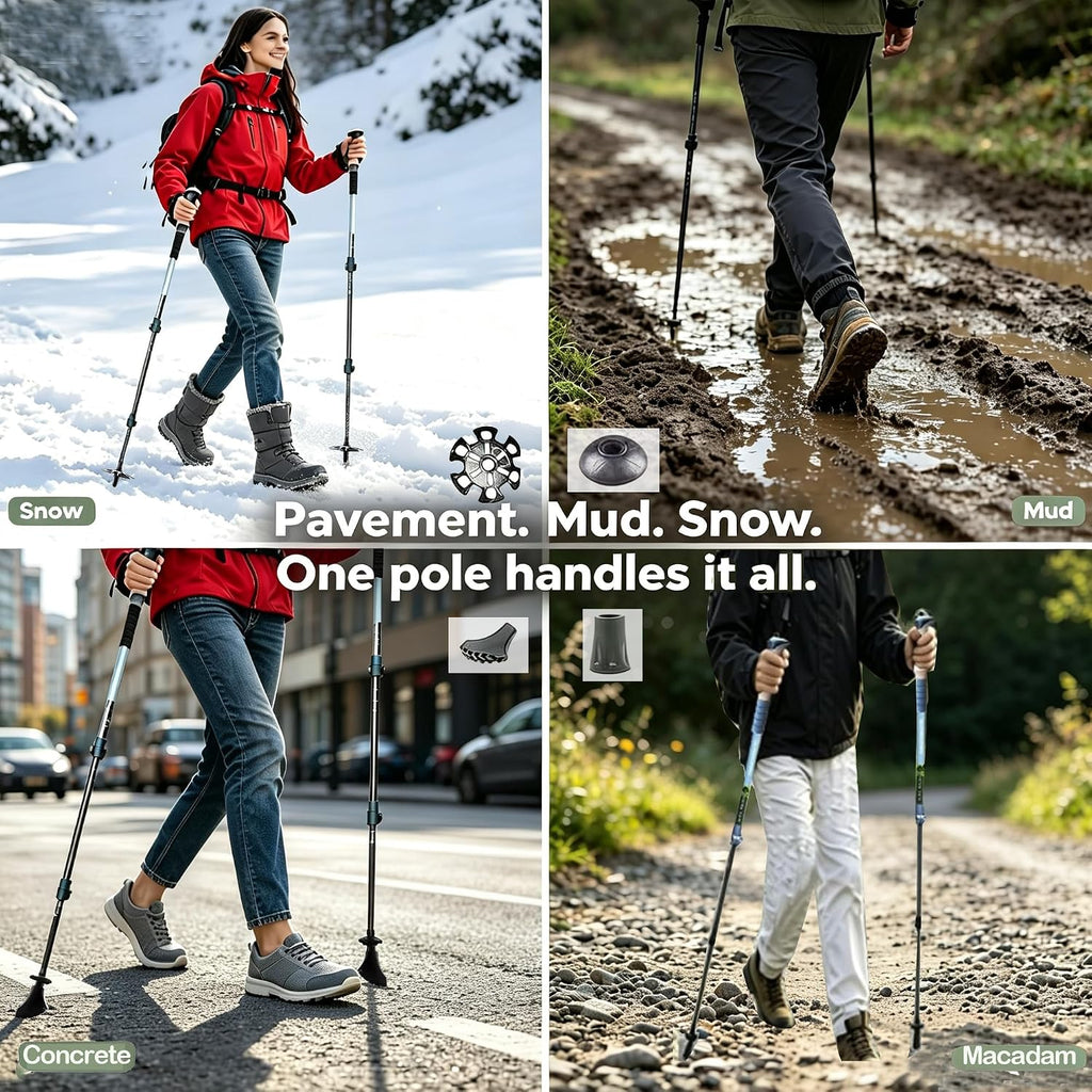 Trekking Poles w/1/4 Camera Screw, Collapsible Hiking Poles for Women