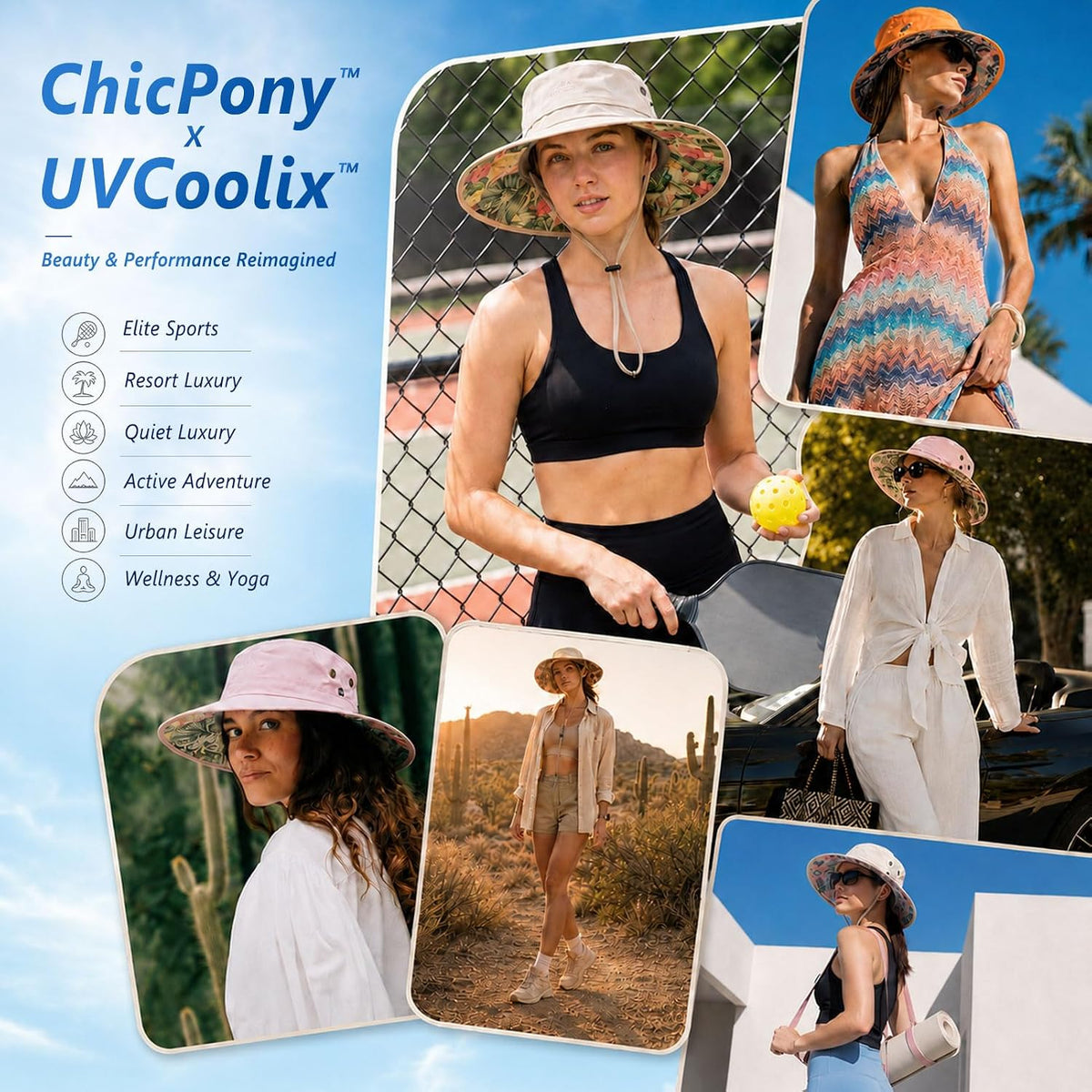 ChicPony™ Big Head Womens Ponytail Bucket Sun Hat Cooling Quick-Dry