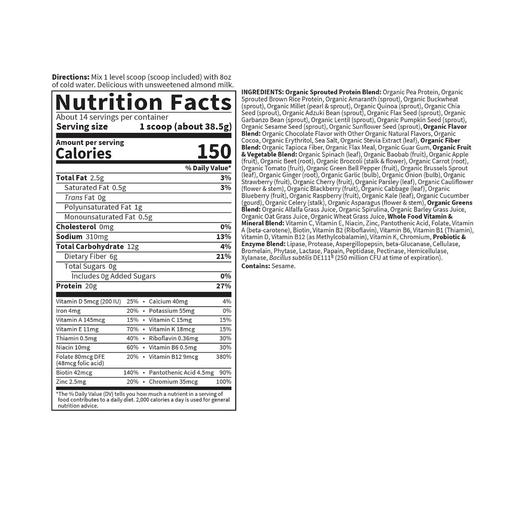 Garden of Life Raw Organic Meal Protein Powder, Chocolate, 14 Servings