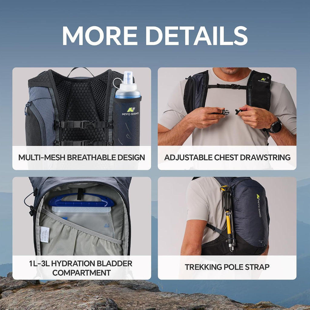 N NEVO RHINO 17L Hydration Backpack, Water Backpack with 500ml Soft Flask