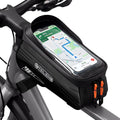 Bike Phone Bag with TPU Sensitive Touch, Waterproof Top Tube Bicycle Front Frame Bag, 1.9L Large Capacity EVA Hard Shell Mount Bike Phone Holder Bag Under 7", Handlebar Bag Bike Accessories