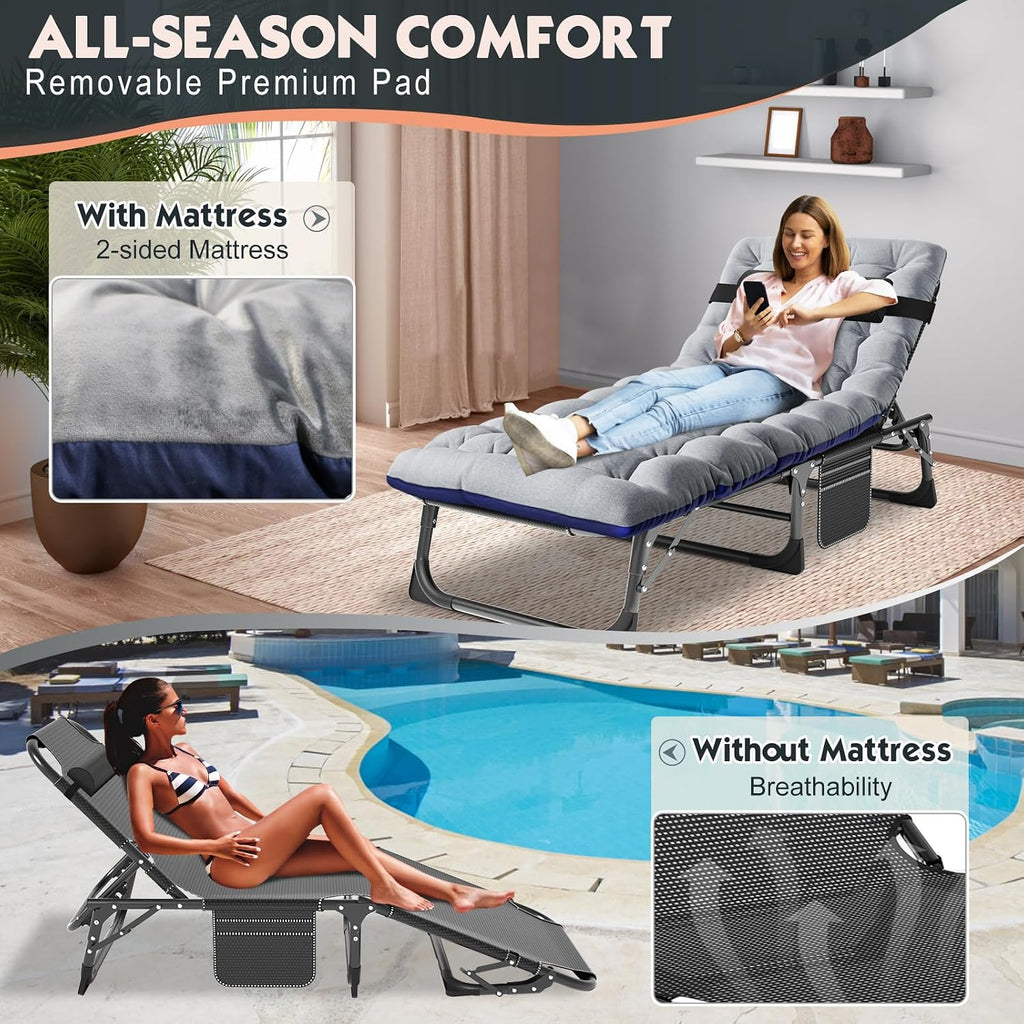 MOPHOTO Folding Tanning Chair, 5-Position Chaise Lounge with Face Hole