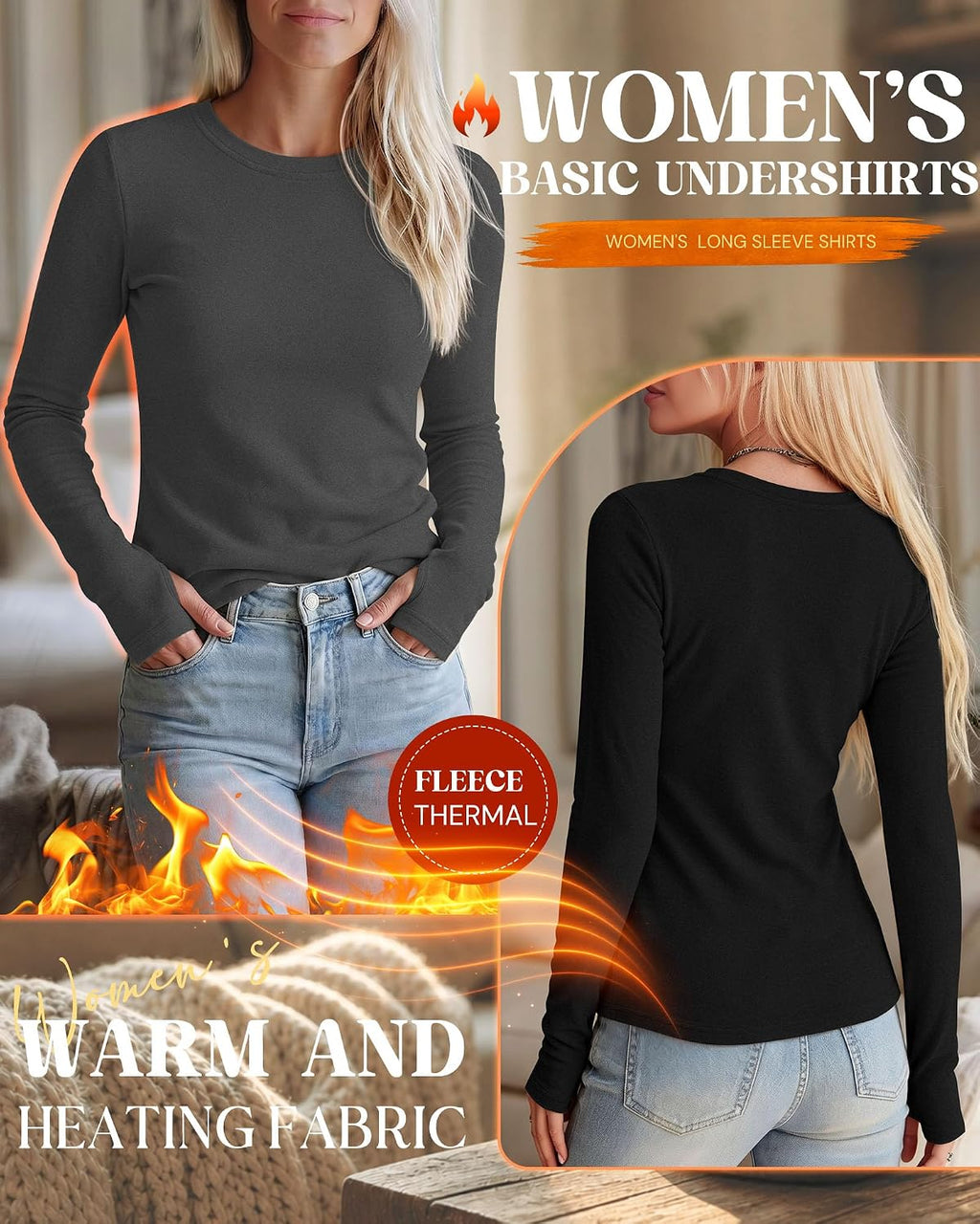 Neer 4 Pack Women's Thermal Fleece Lined Shirts Warm Base Layer