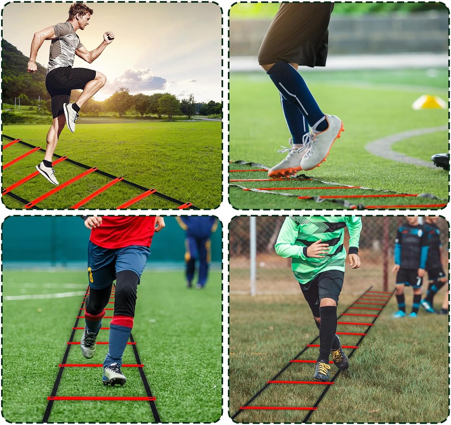 YEXEXINM Professional Agility Ladder Speed Training Equipment Set-20ft Agility Ladder,12 Soccer Cones, 4 Agility Hurdles, Running Parachute, Suitable for Soccer Football Basketball Training