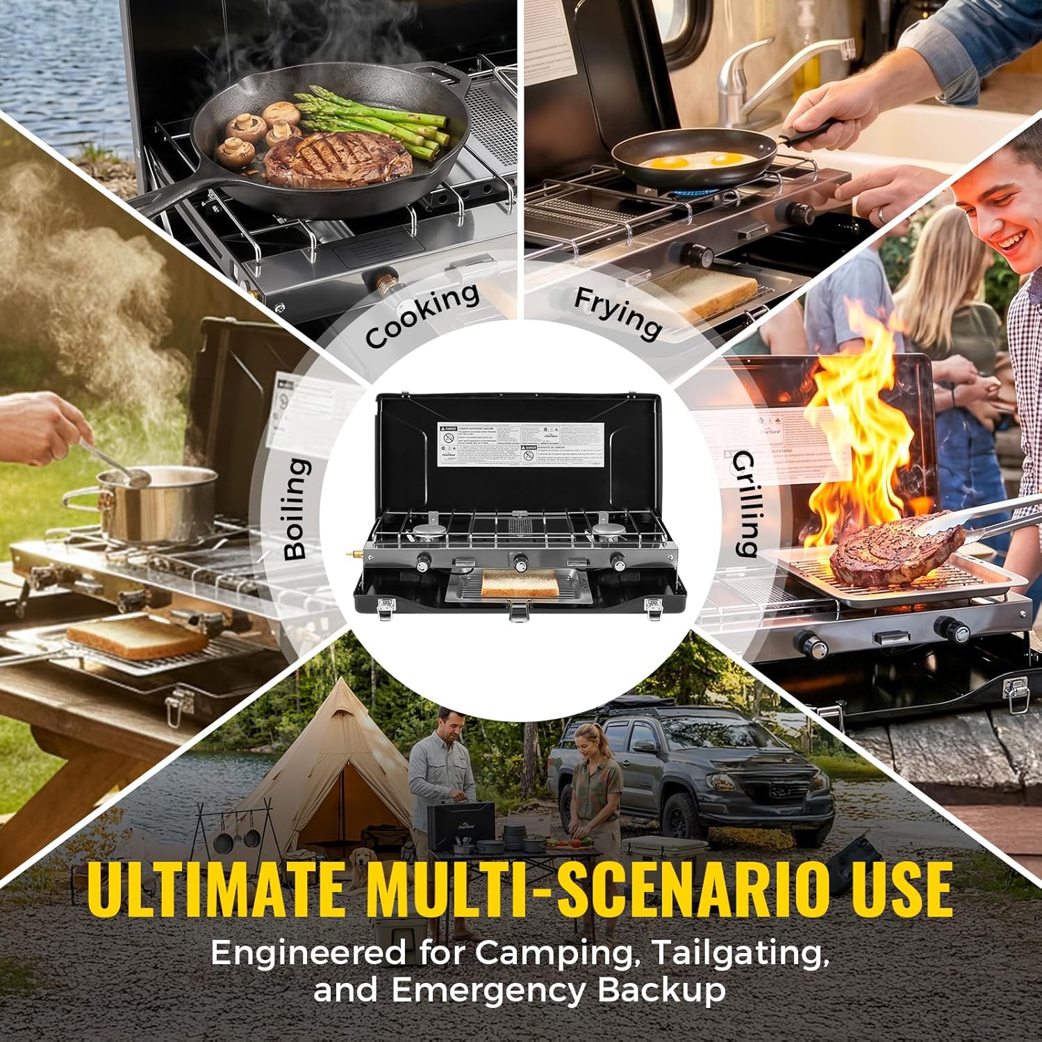 FineFlame Camping Stove, Propane Portable Camp Stove, 20400BTU-3 Burners
