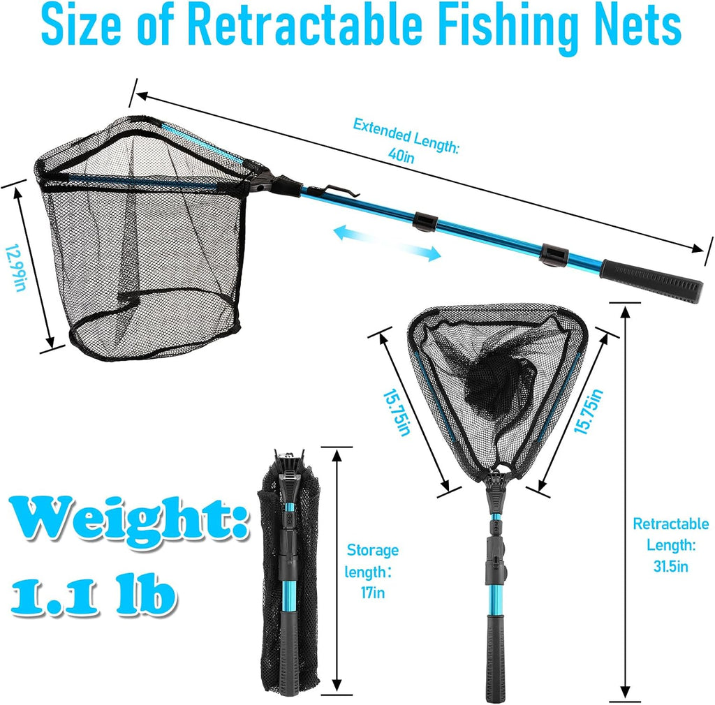 Fishing Net with Handle, Telescoping & Folding Fish Net for Easy Transport & Storage, Durable Freshwater & Saltwater Fishing Gear for Kids & Adults, Compact & Portable Design