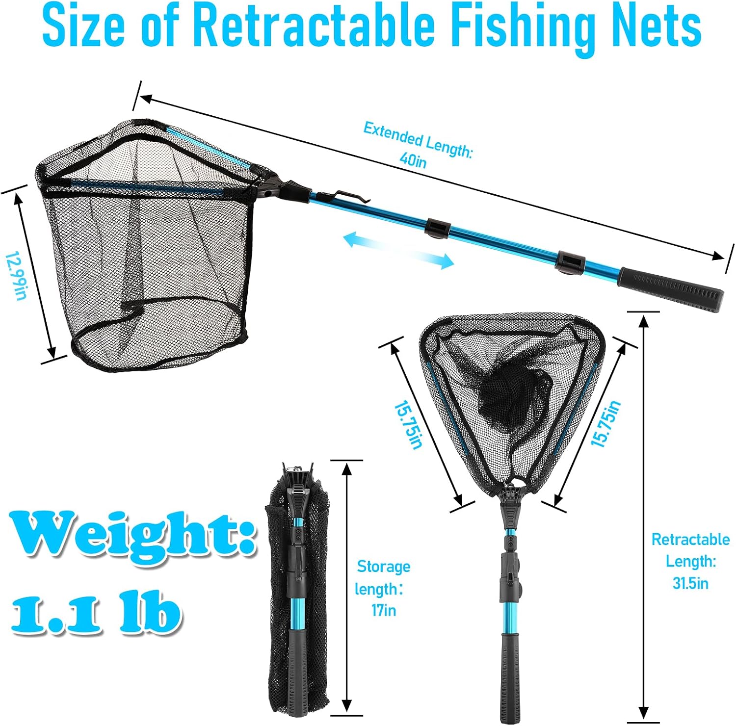 Fishing Net with Handle, Telescoping & Folding Fish Net for Easy Transport & Storage, Durable Freshwater & Saltwater Fishing Gear for Kids & Adults, Compact & Portable Design