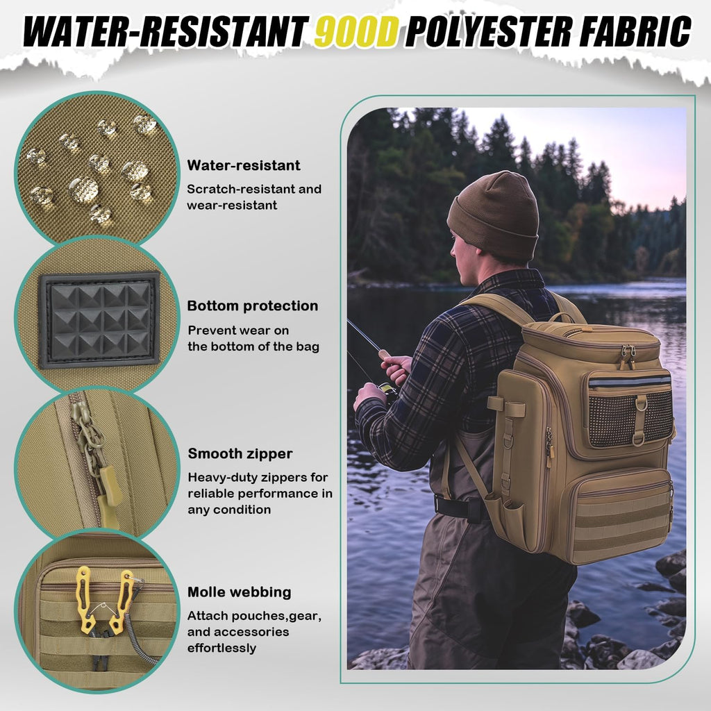 HAMBOLY 45L Fishing Backpack with Rod Holders & Built-in Foldable Divider