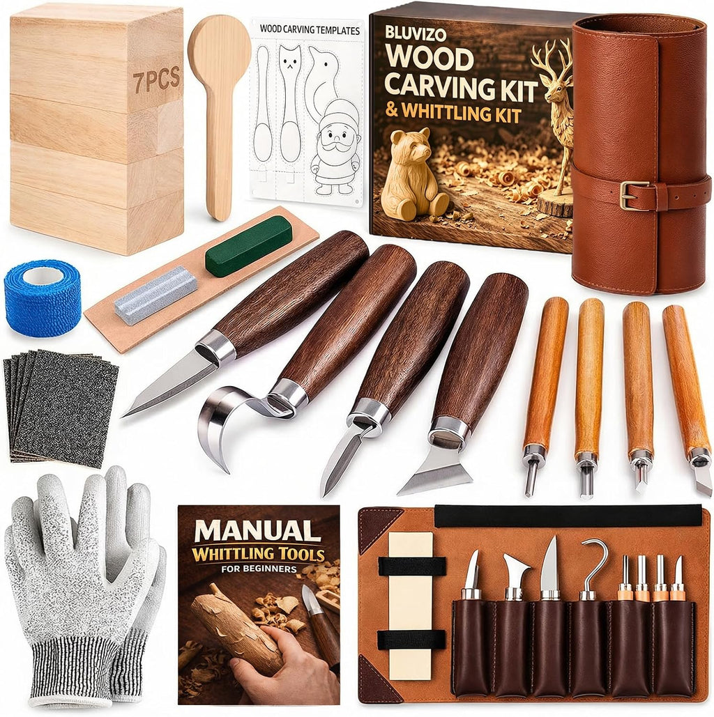 Wood Carving Kit Whittling Kit: Wood Carving Knife Tools with Leather Case