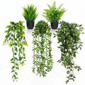 5 Pack Fake Plants - Artificial Hanging Plants & Small Potted Faux Eucalyptus Fern Ivy, UV Resistant Maintenance-Free, for Shelf Wall Desk Home Office Bathroom Indoor Outdoor Decor
