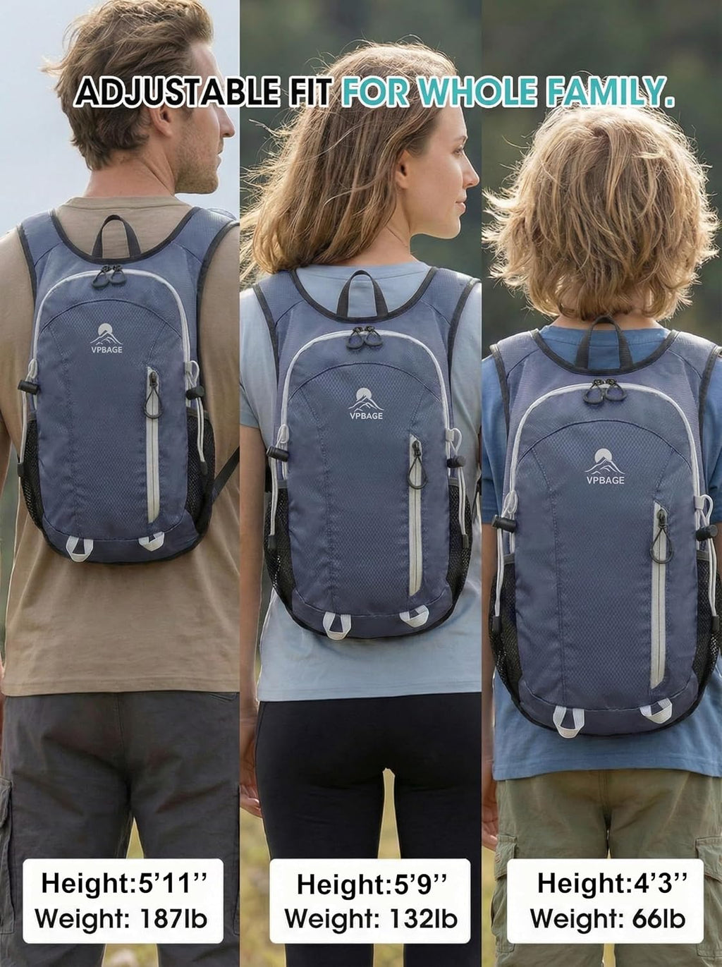 Foldable Small Hiking Backpack with 3 Strap Pockets – Lightweight 300D Spill-proof Daypack for Men Women – Packable Small Travel Backpack with Chest Strap & Trekking Pole Holder – Durable Outdoor Bag