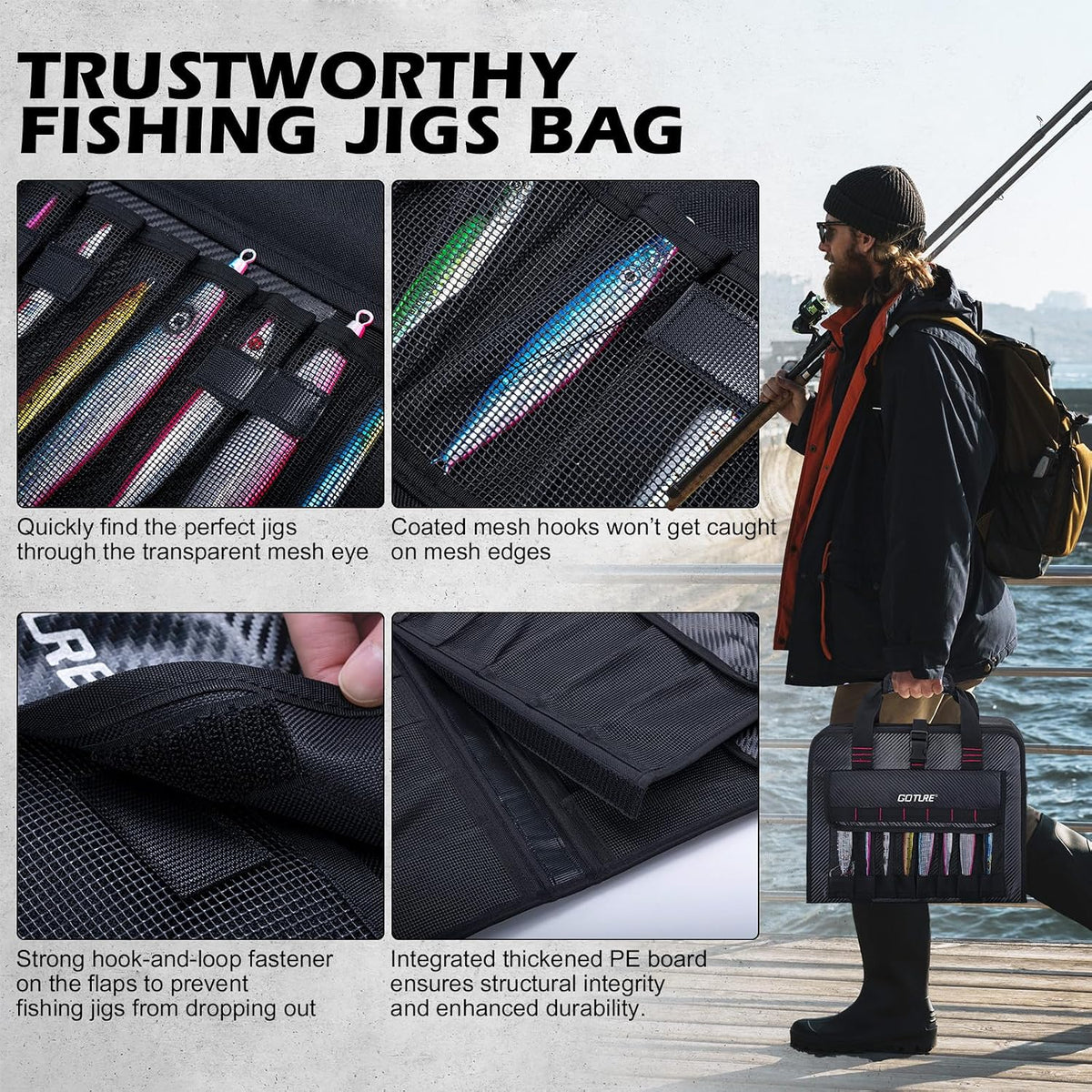 Goture Fishing Jig Bag, 34 Mesh Pocket Detachable Lure Storage Bag