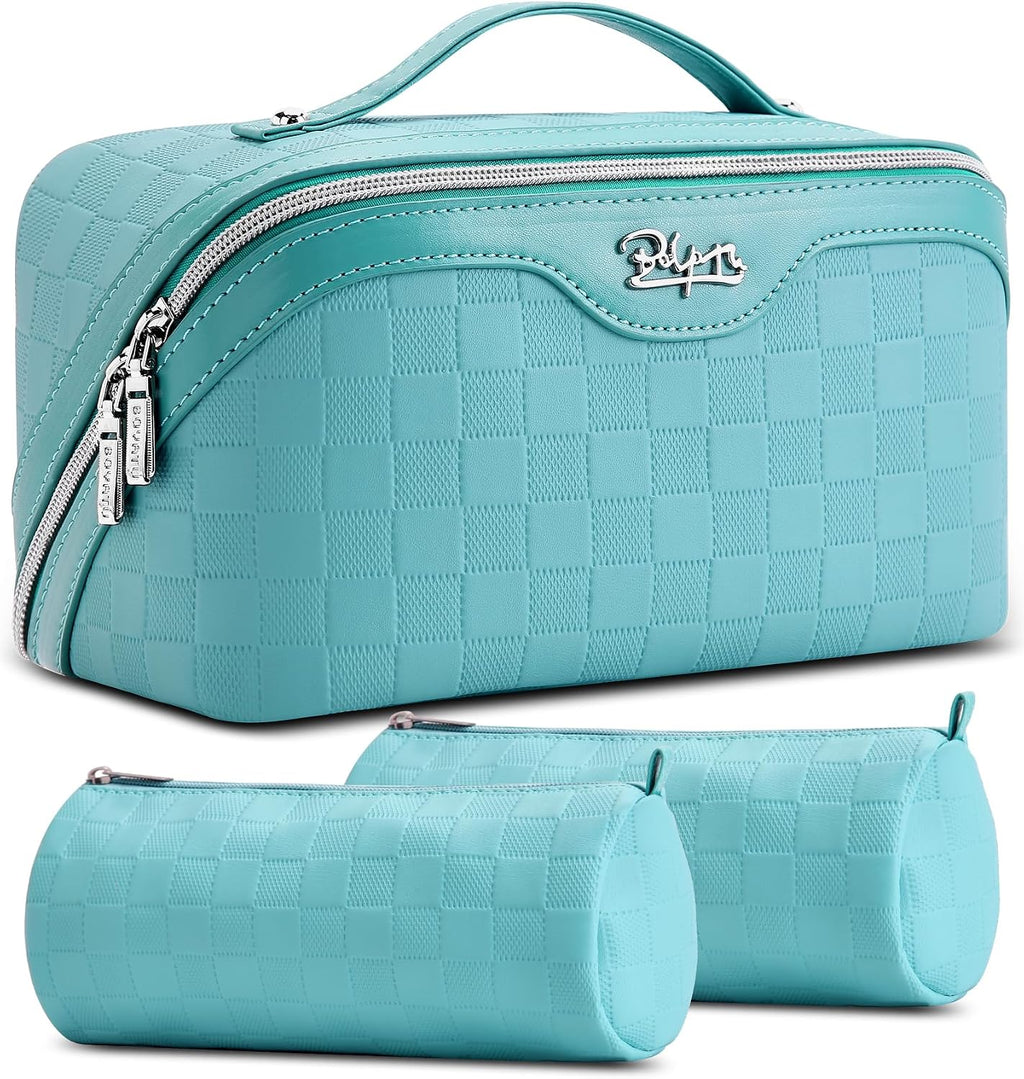 BOYATU Travel Makeup Bag Organizer: 180°Open-Flat 3 Pcs Make up Bags Set