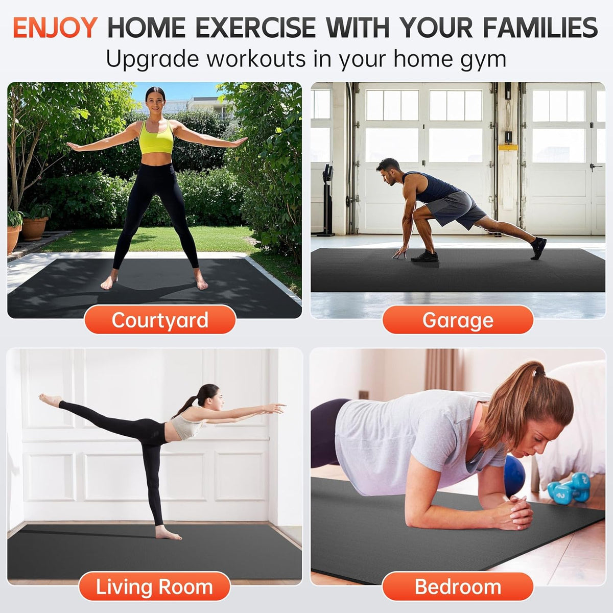 Extra Large Exercise Mat, 10’ x 6'/ 8’ x 6’/ 7’ x 5’/ 6’ x 4’- 7MM Thick Workout Mat for Home Gym, High-Density Gym Mat for Home Gym Floor, Non Slip Large Yoga Mat