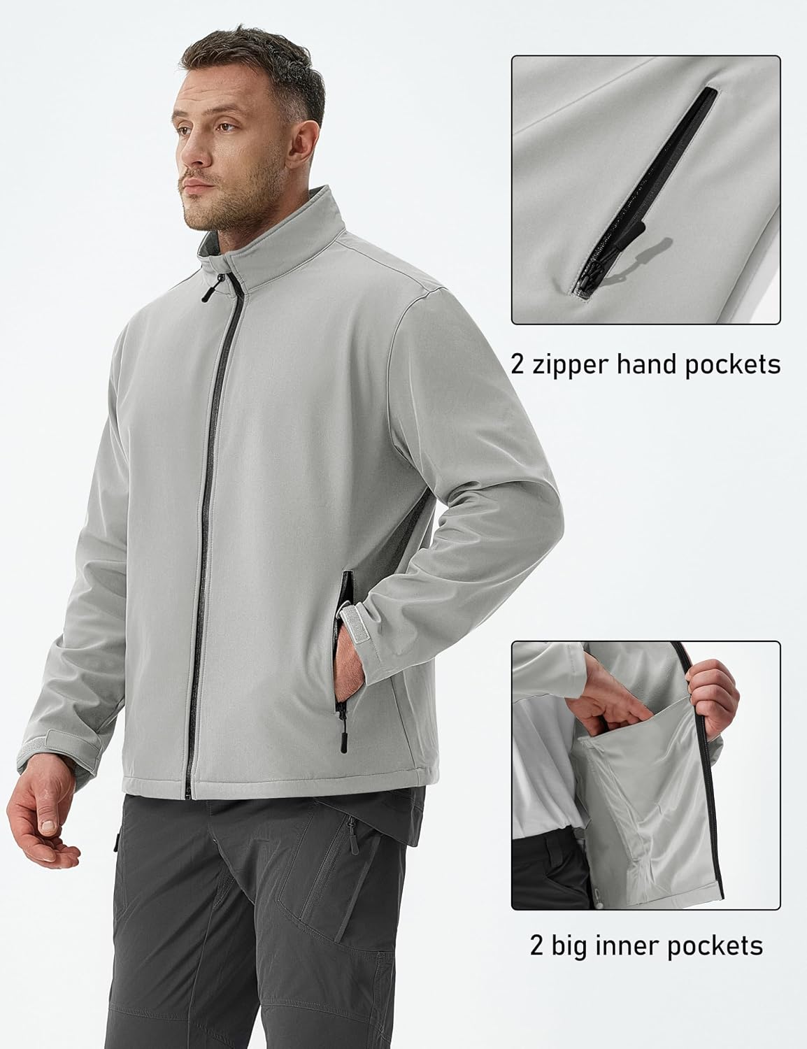 MAGCOMSEN Men's Fleece Lined Softshell Jacket Lightweight Waterproof Windbreaker Zip Up Winter Rain Coat Tactical Hiking
