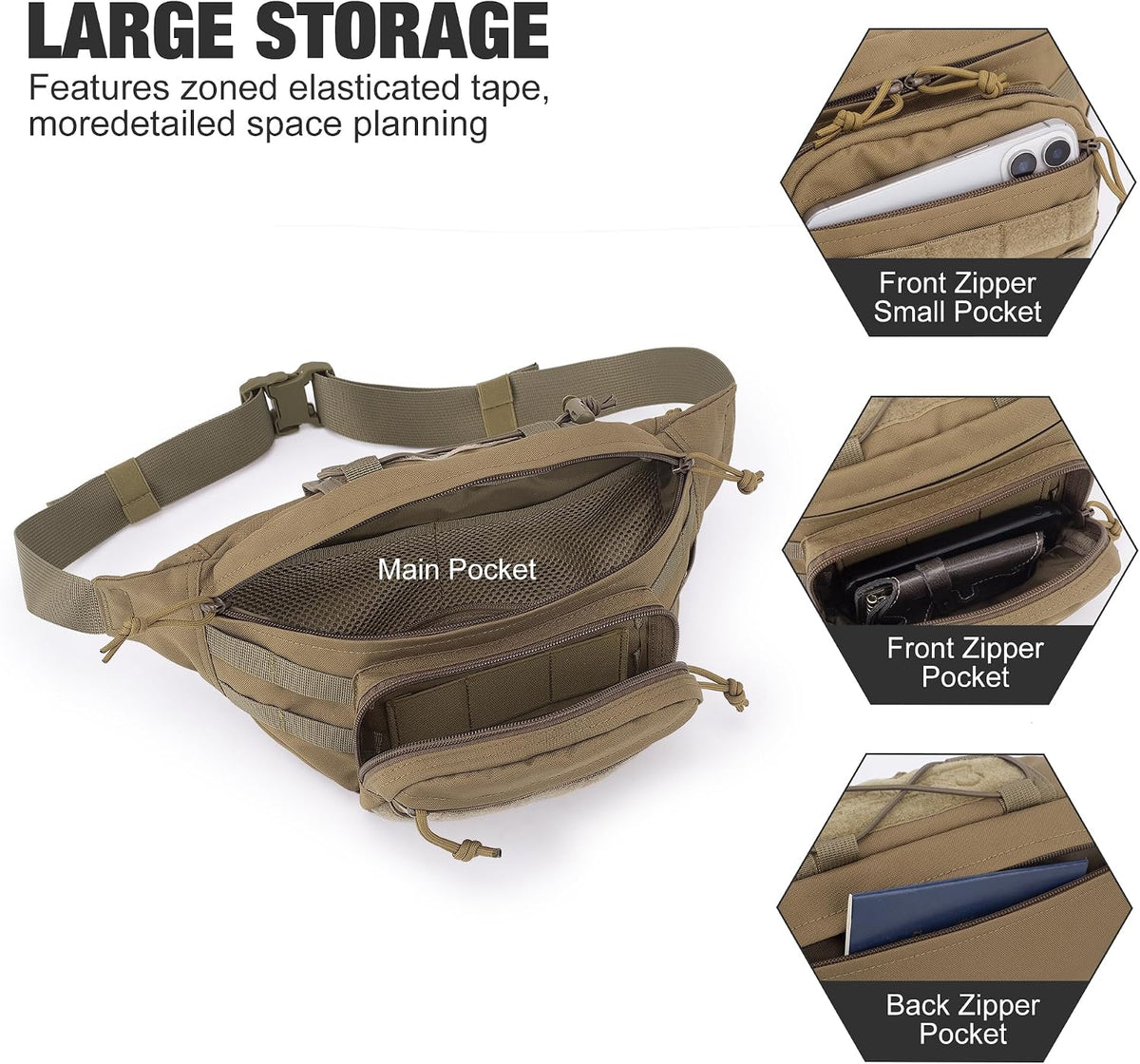 Mardingtop Tactical Fanny Pack for Men, Military Crossbody Waist Bag Utility Hip Belt Bumbag for Outdoor Travel,Hiking,Running,Walking,Fishing,EDC