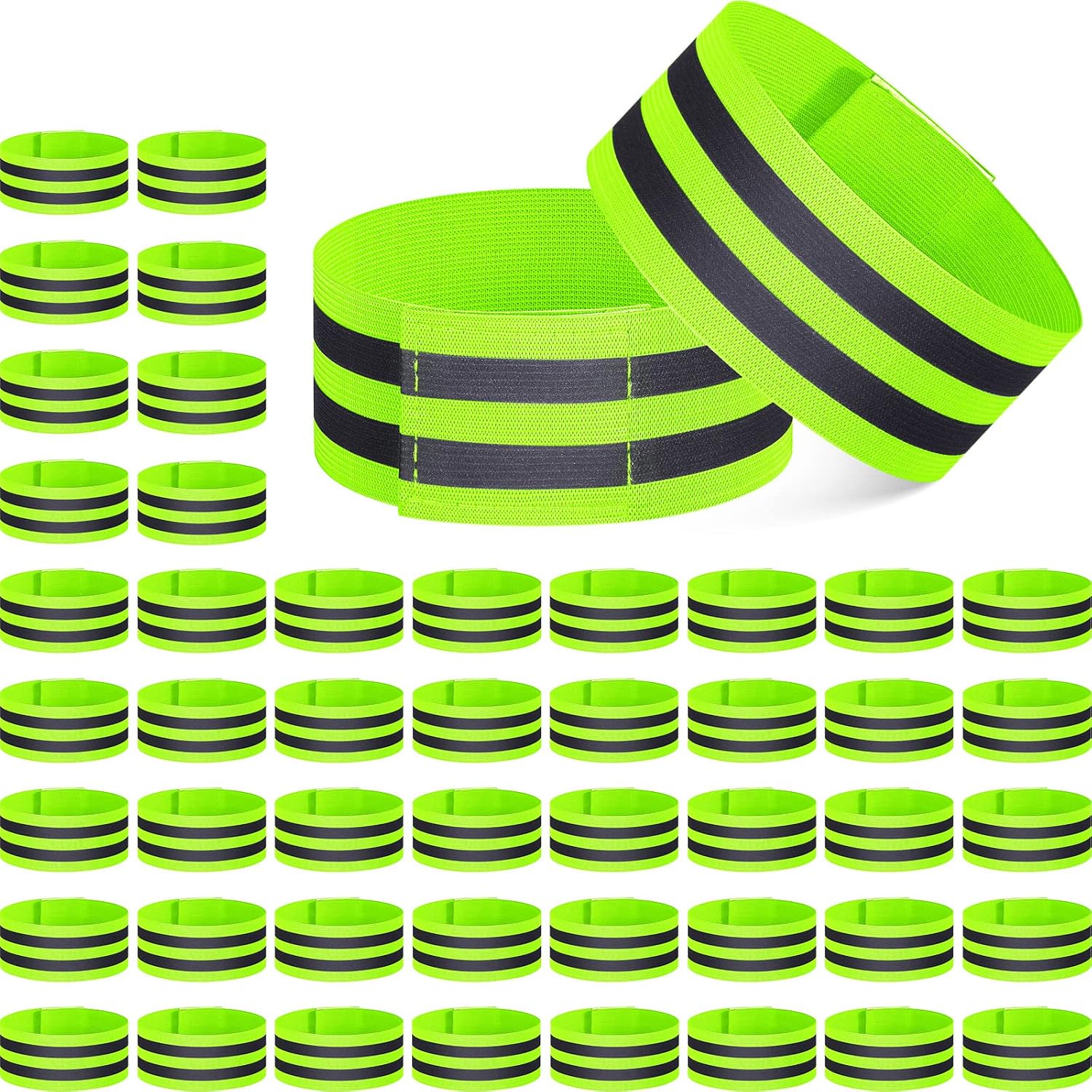 100 Pcs Reflective Arm Bands for Night Walking Reflector Bands Wrist Arm Ankle Leg High Visibility Reflective Gear Safety Reflector Tape Straps for Cycling and Running