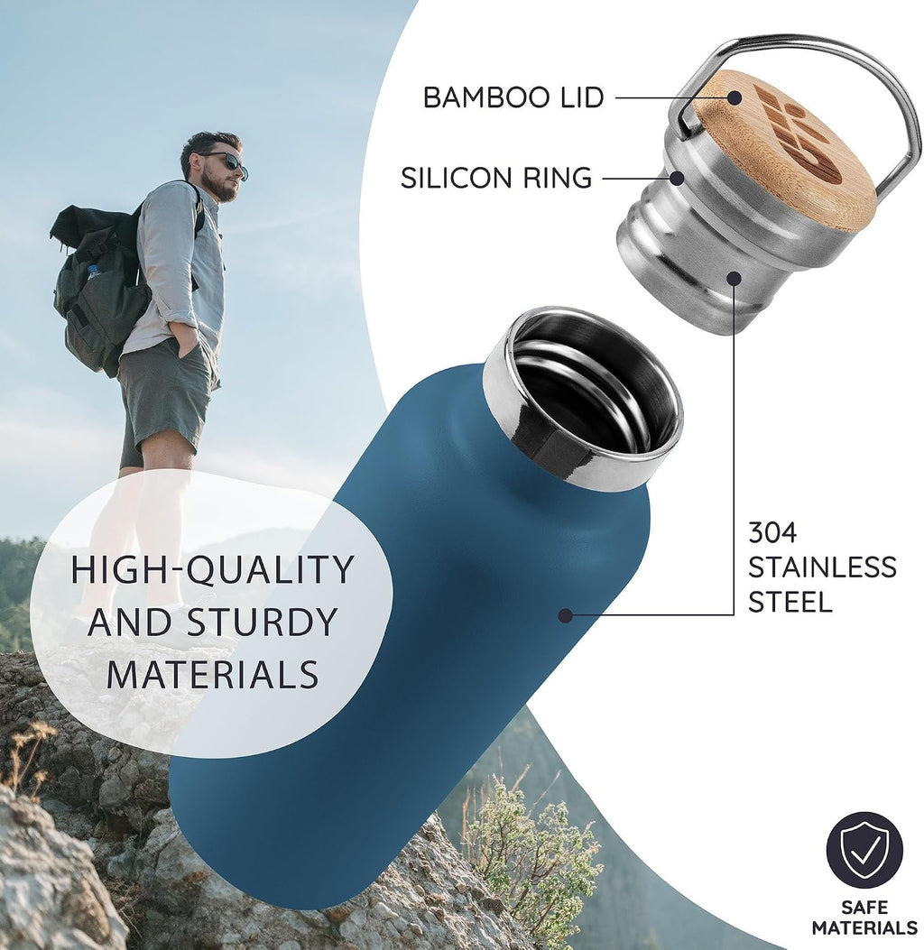 Bambaw Insulated Water Bottle 32 oz, Reusable Water Bottle Stainless Steel, For Hot & Cold Drinks, Wide Mouth for Easy Cleaning, Rust-Resistant & Durable (Aegean Blue)