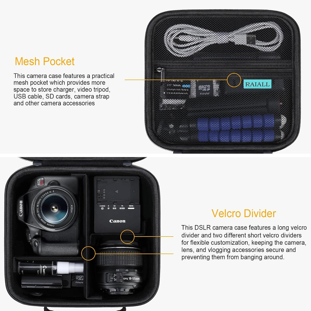 RAIALL Case for Canon EOS Rebel T7/R50/R100/NikonD7500 Digital Camera,Black