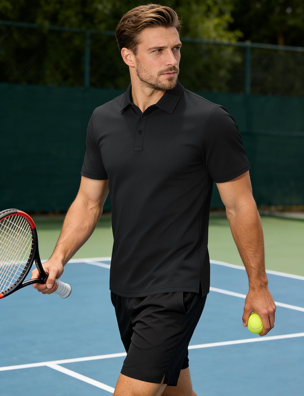 TACVASEN Men's Polo Shirts Short Sleeve Dry Fit Collared Golf Shirt