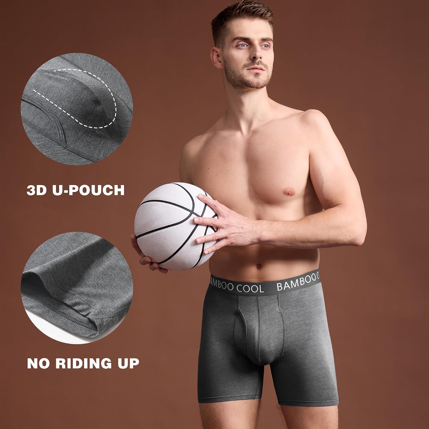 BAMBOO COOL Men's Cooling Underwear Ultra Soft Breathable Boxer Briefs Pack