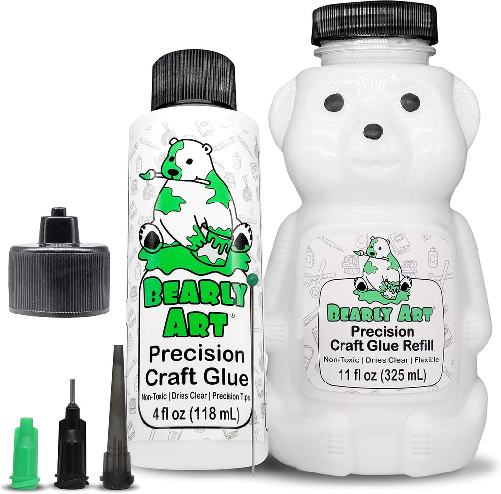 Bearly Art Precision Craft Glue Bundle - 4 fl oz Original & 11 fl oz Refill