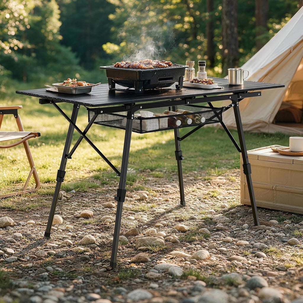 Raynesys Aluminum Folding Camping Table,Adjustable Height & Portable,Black