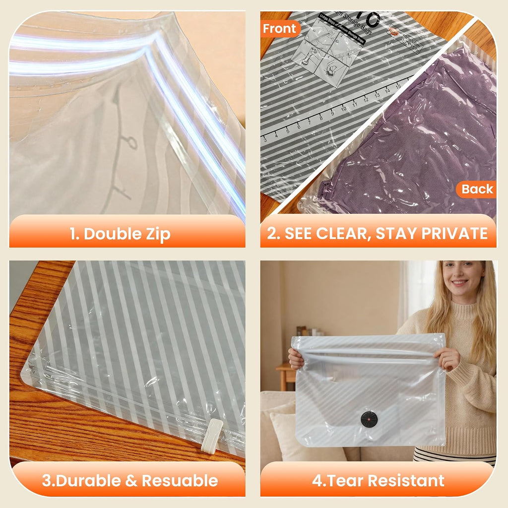 18 Pack Travel Vacuum Storage Bags for Clothing with Rechargeable Electric Pump, Compression Packing Bags for Luggage and Suitcase, Space Saver Seal Bags for Clothes Travel Essentials