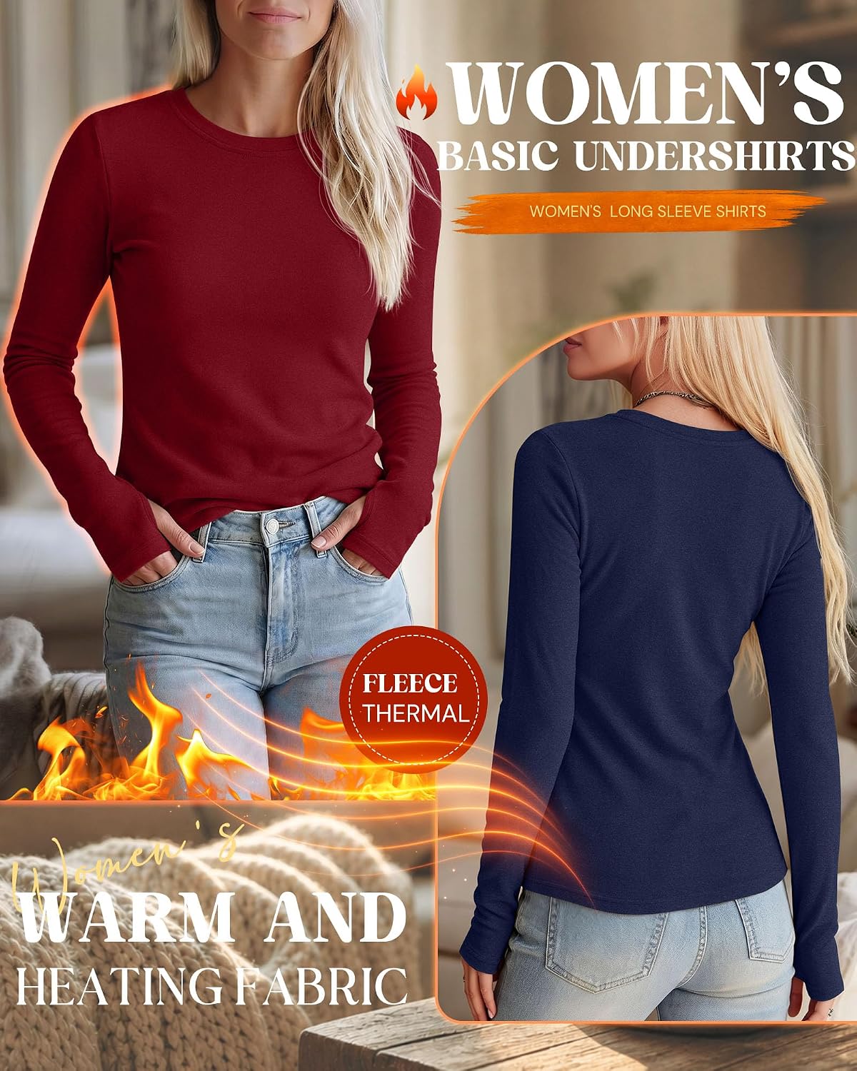 Neer 4 Pack Women's Thermal Fleece Lined Shirts Warm Base Layer