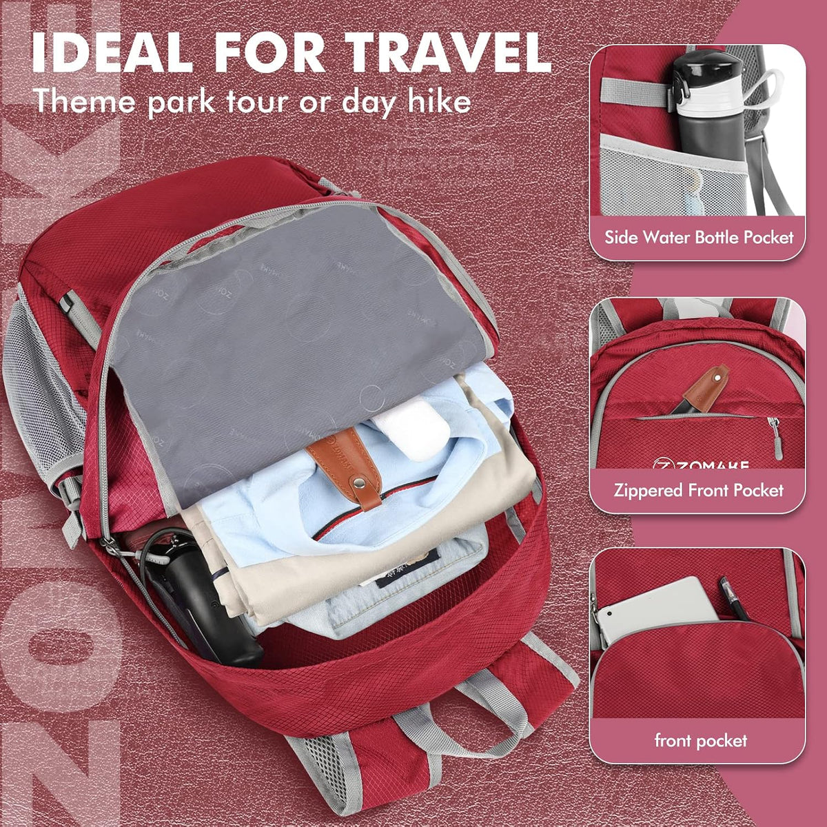 ZOMAKE Lightweight Packable Backpack 30L, Foldable Travel Hiking Daypack