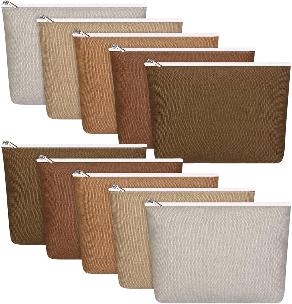 Reginary 10 Pcs Canvas Makeup Bags Bulk Blank Cosmetic Bags,Brown