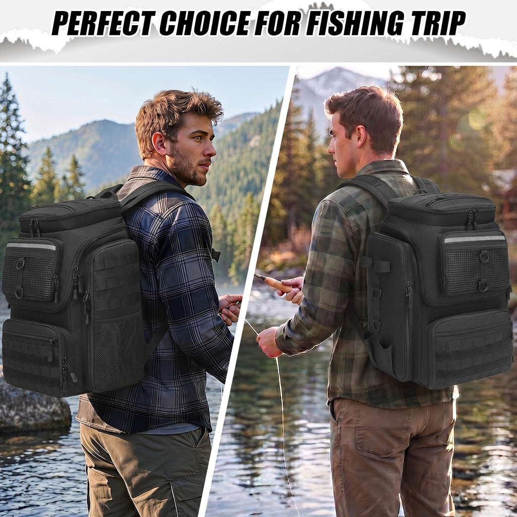 HAMBOLY 45L Fishing Backpack with Rod Holders & Built-in Foldable Divider