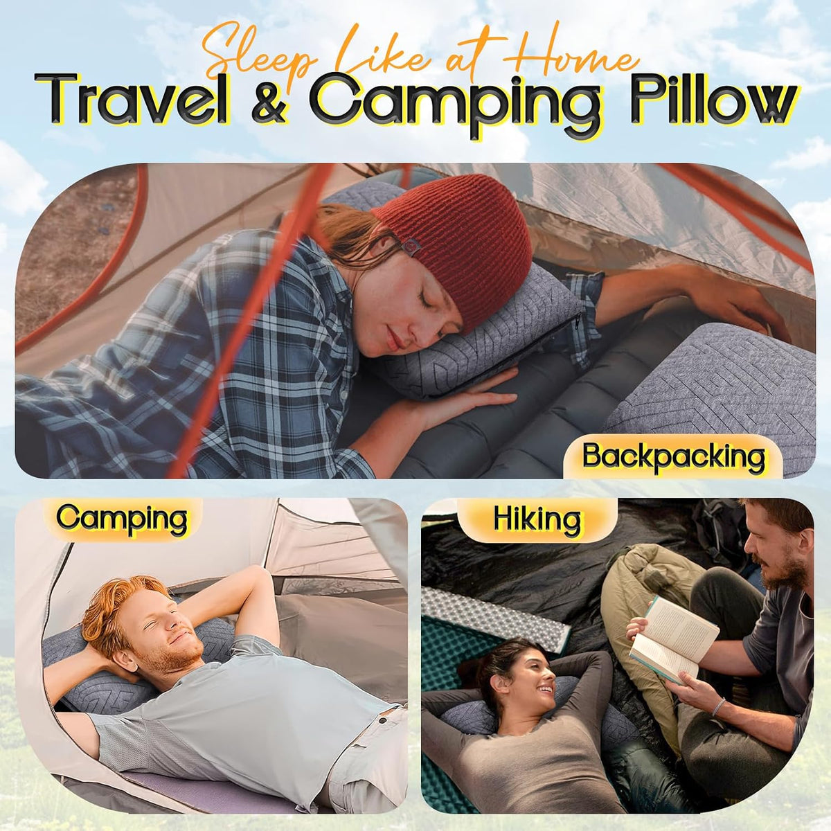 1 MIDDLE ONE Travel Pillow for Sleeping Camping, Memory Foam Small Pillow with Breathable Cover for Backpacking, Airplane, Car (15.5 X 12 Inch)