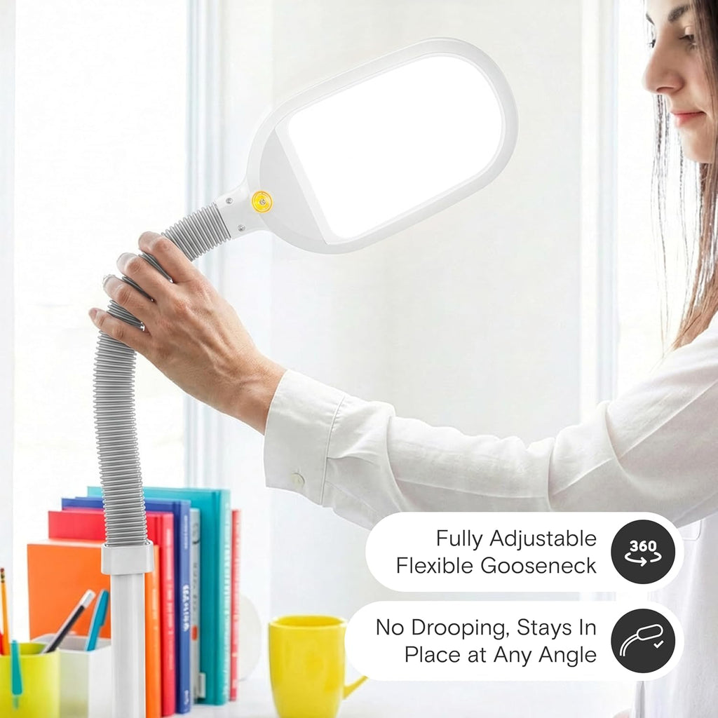 Brightech Litespan - Bright LED Floor Reading Lamp for Over Chair Crafts and Reading, Estheticians' Light for Lash Extensions, Adjustable Standing Lamp for Living Room, Bedroom, Office - White