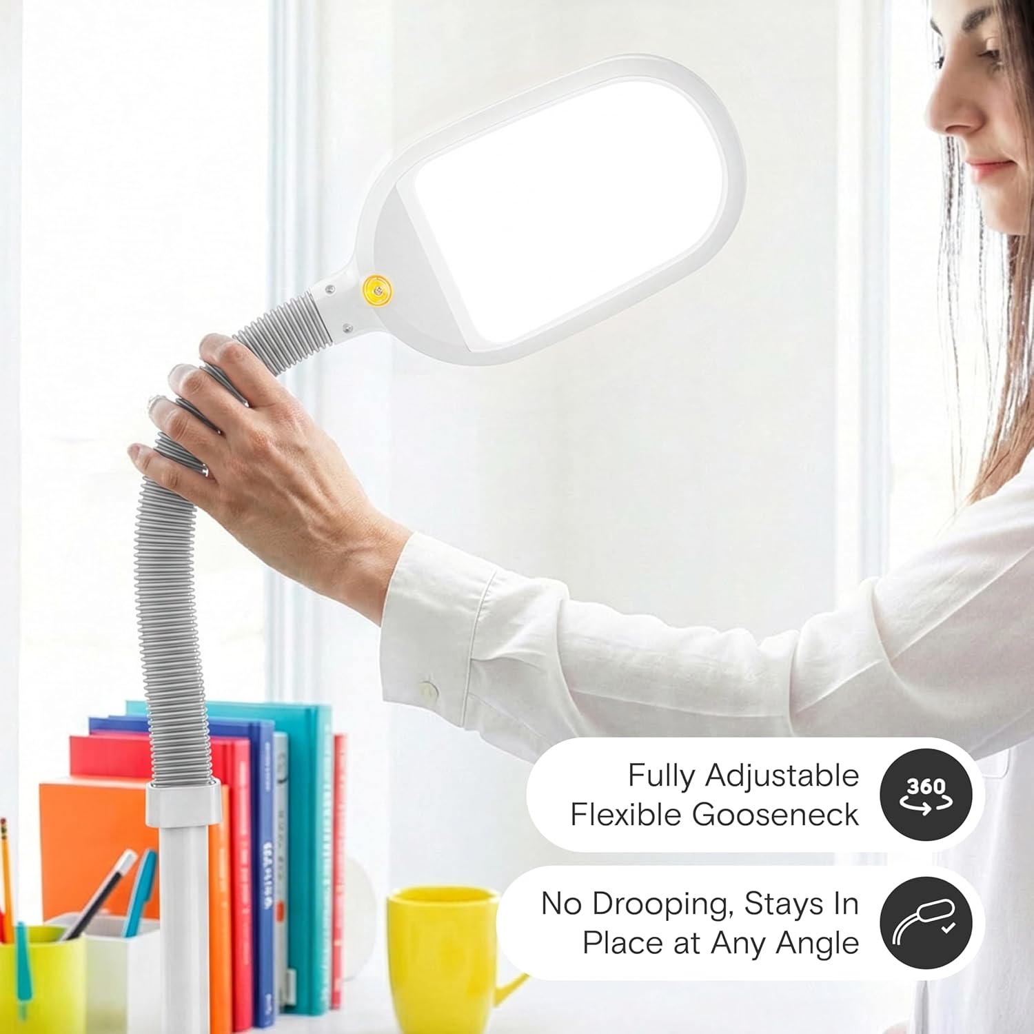 Brightech Litespan - Bright LED Floor Reading Lamp for Over Chair Crafts and Reading, Estheticians' Light for Lash Extensions, Adjustable Standing Lamp for Living Room, Bedroom, Office - White