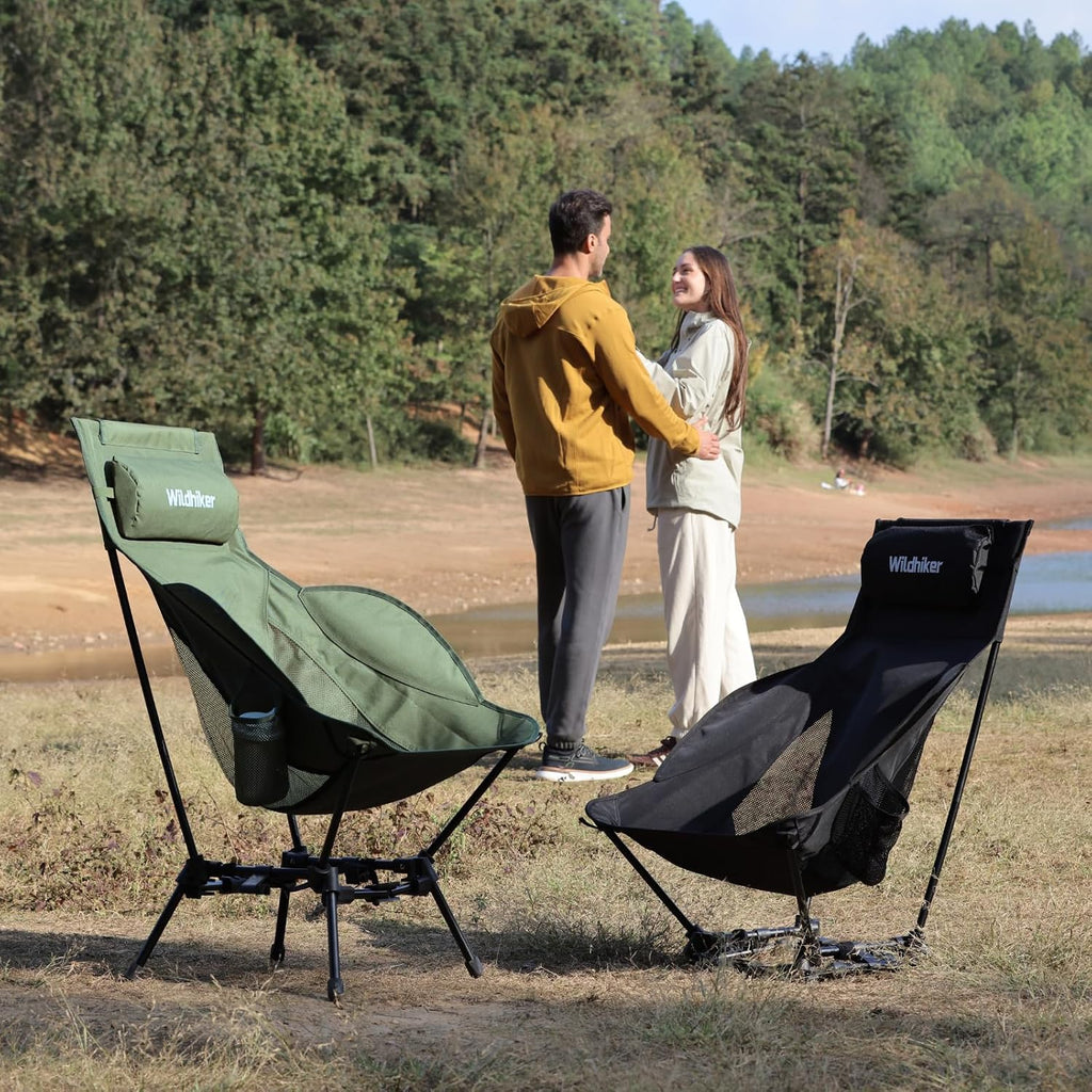 Wildhiker HuggleMode High Back Folding Camping Chair, 2 Seat Heights -Black