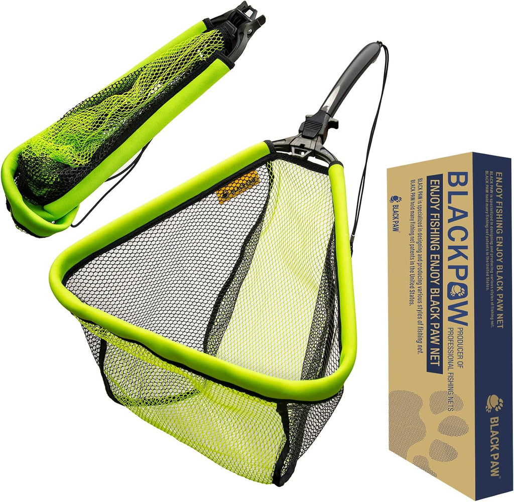 Black Paw Floating Fishing Net Foldable Telescopic Fish Landing Net with Built in Length Scale Rubber Coated for Kayak, Fly, Trout
