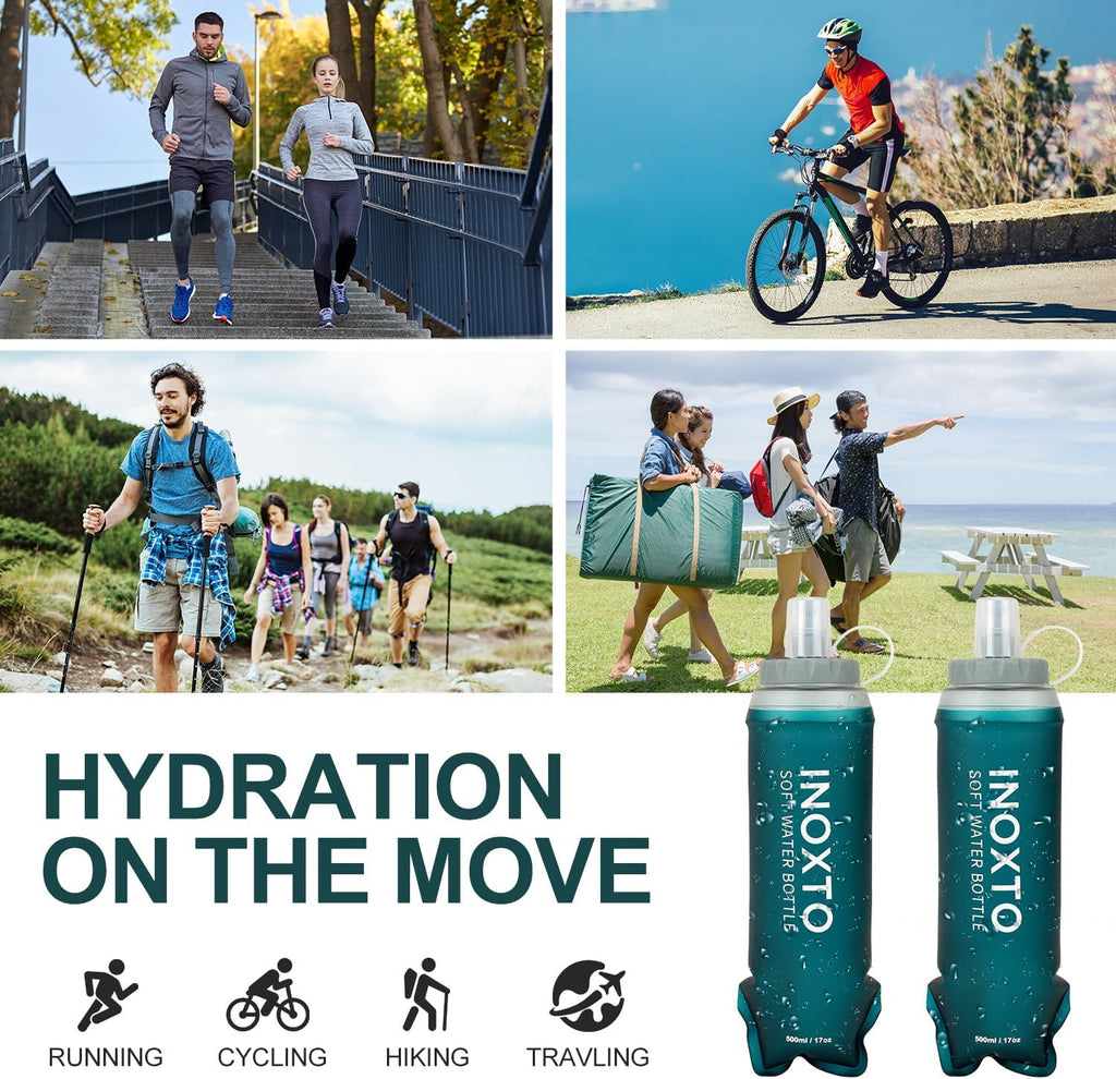 INOXTO Soft Flask,Collapsible Soft Water Bottles for Hydration Vests and Running Packs, Soft Flask Running Bottles for Hiking Cycling(250/500 ml) (2 PCS 500ML)