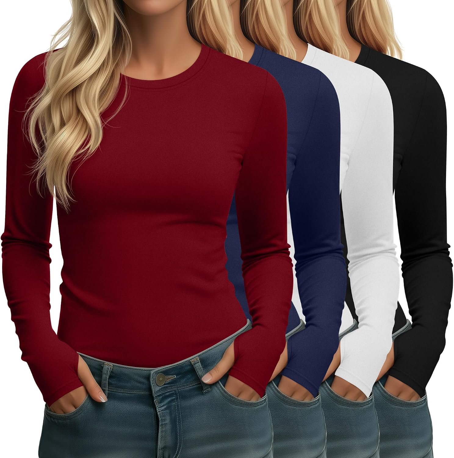 Neer 4 Pack Women's Thermal Fleece Lined Shirts Warm Base Layer