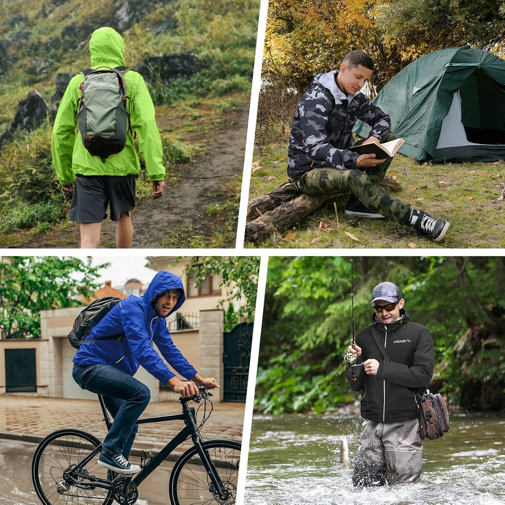 APEXUP Packable Rain Jacket Men Waterproof Lightweight Raincoat with Hood