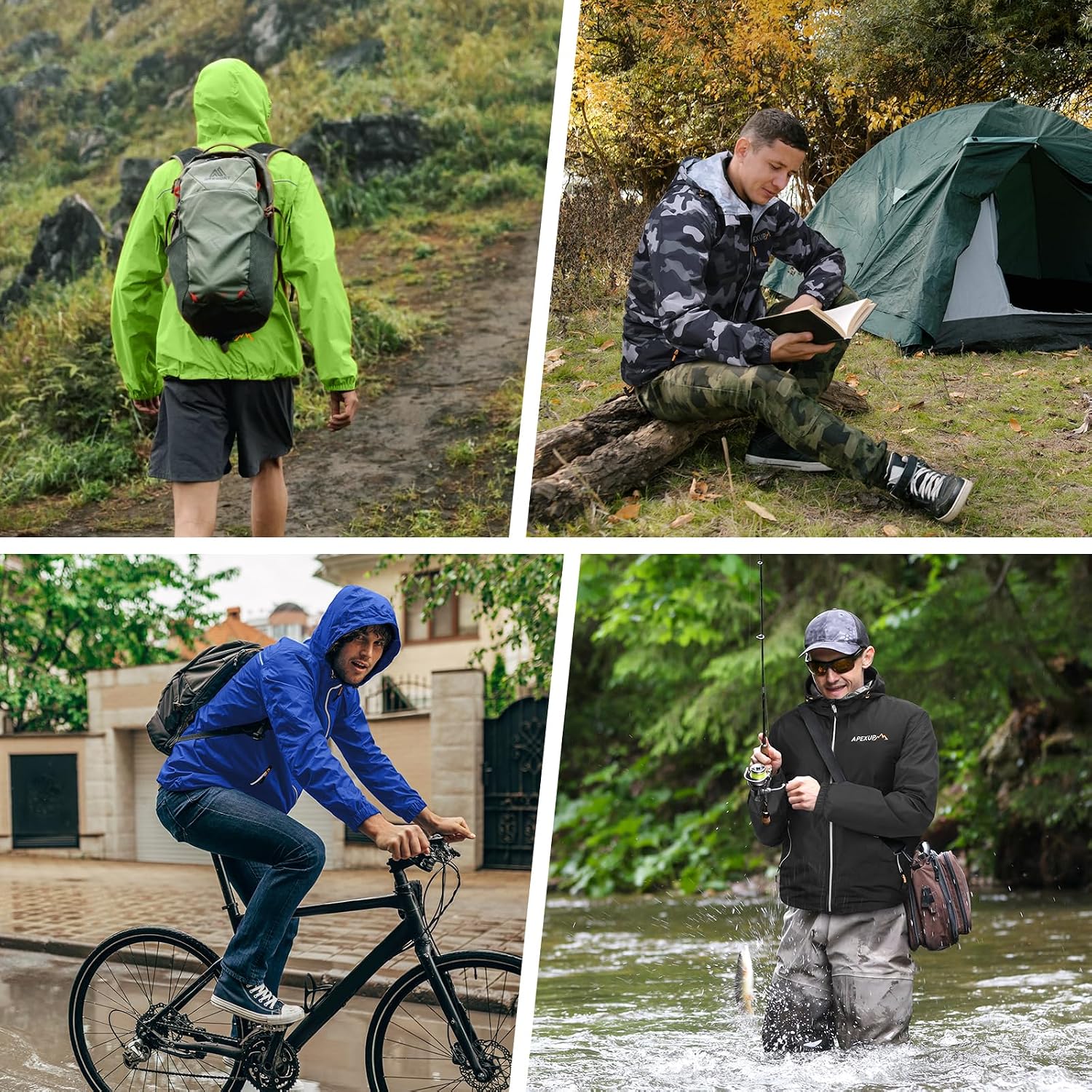 APEXUP Packable Rain Jacket Men Waterproof Lightweight Raincoat with Hood