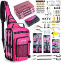 Goture OpenSide Tactical Sling Tackle Bag with 3 Tackle Trays,Lures & Fishing Tools, Lightweight Fishing Backpack Storage for Fishing Gear-Pink Bag, Gift for Women