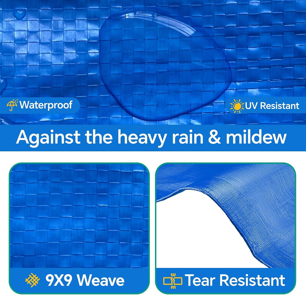 Blue Tarp 8x10 FT (4 Pack), 5 Mil Waterproof Poly Tarp, Reinforced Edges, Upgraded 20" Grommet Spacing, Multi-Purpose Tarpaulin, Cover for Camping, Roof, Yard, Budget Value Pack