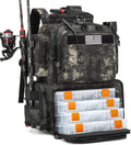 Tactical Fishing Backpack with 4 Tackle Boxes, Rod Holders & Bottle Holder