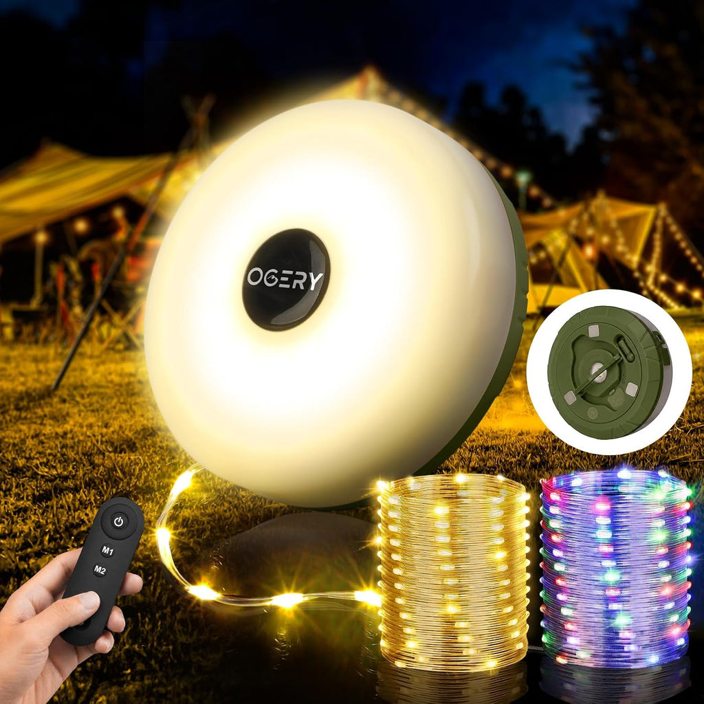 OGERY Camping String Lights with Remote, 4 in 1 Quick Storage 32.8FT 8 Mode