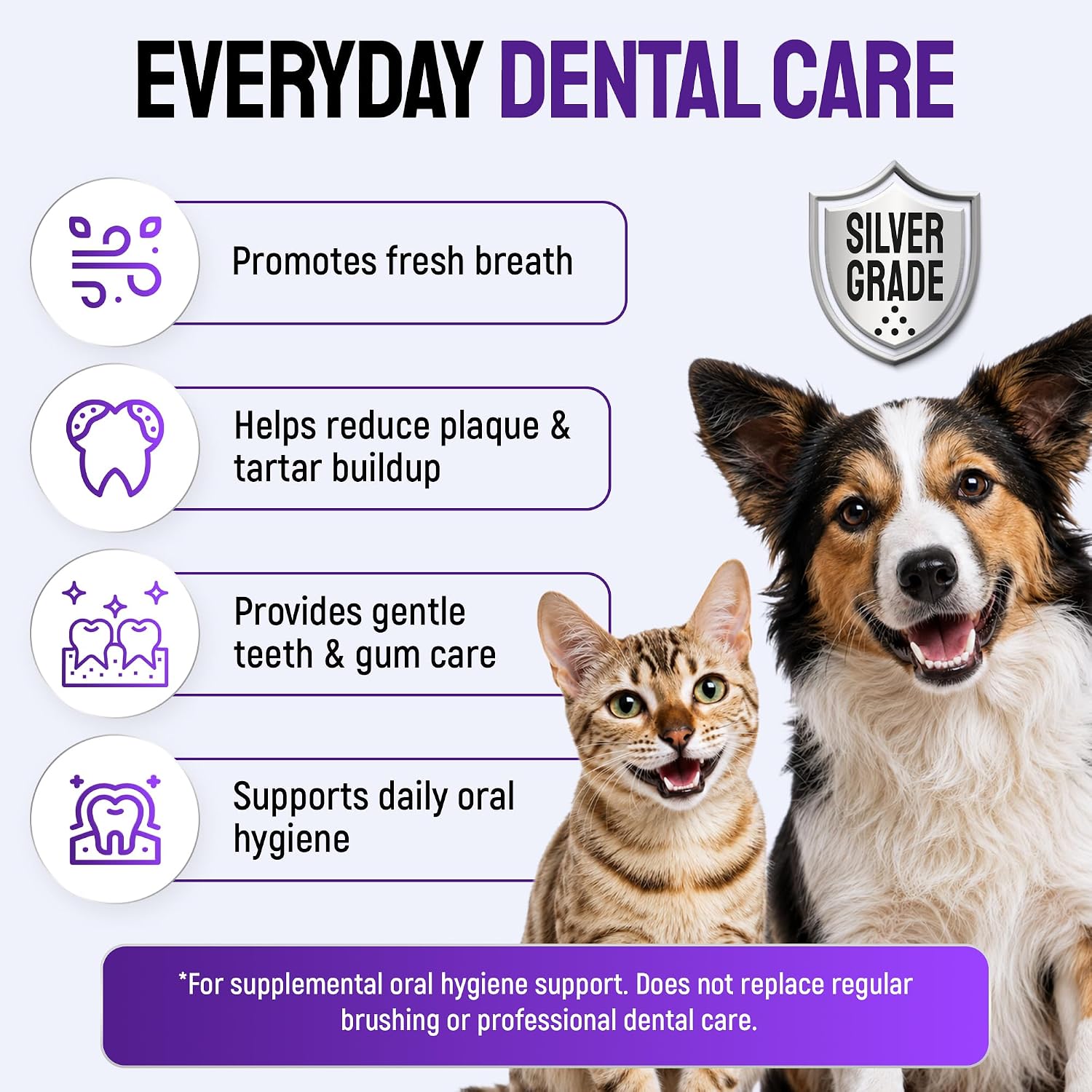 SILVER GRADE Teeth & Gum Cat & Dog Breath Freshener Spray – No Brushing Dog Dental Care Helps with Tartar & Caries – Pet Plaque Remover with Silver 25 PPM – Gentle Formula for Healthy Gums – 4 oz