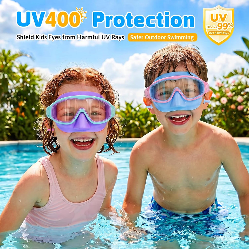 DANZHANG 2 Pack Kids Goggles with Nose Cover,Swim Goggle with Earplugs